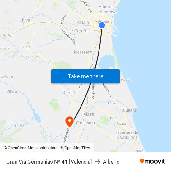 Gran Vía Germanias Nº 41 [València] to Alberic map