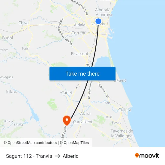 Sagunt 112 - Tranvia to Alberic map