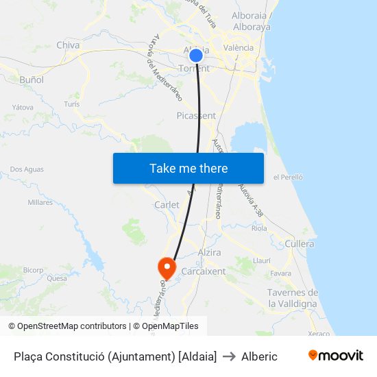 Plaça Constitució (Ajuntament) [Aldaia] to Alberic map