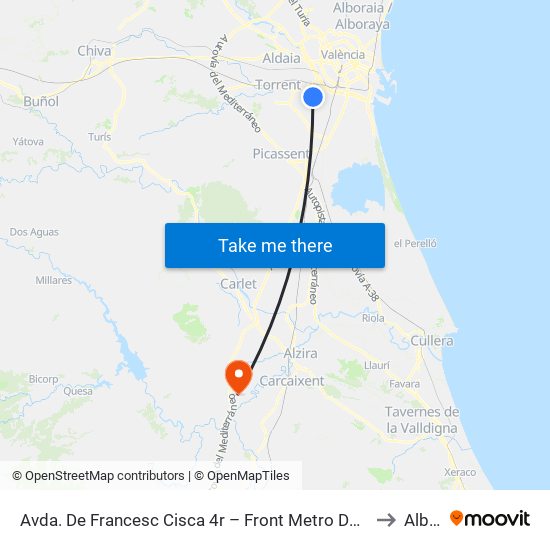 Avda. De Francesc Cisca 4r – Front Metro De Paiporta [Paiporta] to Alberic map