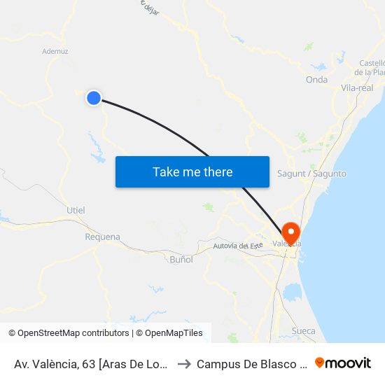 Av. València, 63 [Aras De Los Olmos] to Campus De Blasco Ibáñez map