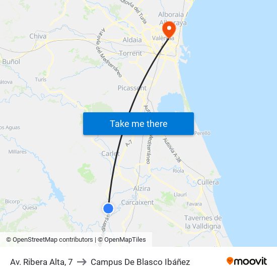 Av. Ribera Alta, 7 to Campus De Blasco Ibáñez map