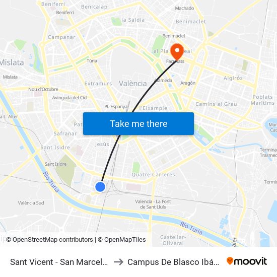 Sant Vicent  - San Marcelino to Campus De Blasco Ibáñez map