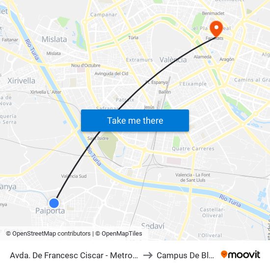 Avda. De Francesc Ciscar - Metro De Paiporta [Paiporta] to Campus De Blasco Ibáñez map