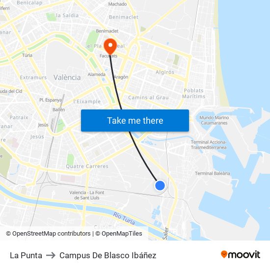 La Punta to Campus De Blasco Ibáñez map