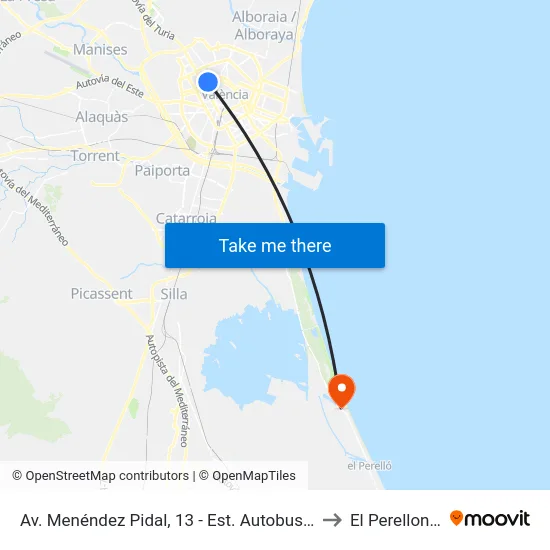 Av. Menéndez Pidal, 13 - Est. Autobusos to El Perellonet map