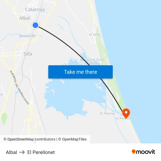 Albal to El Perellonet map