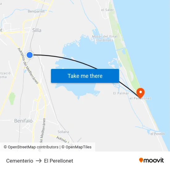 Cementerio to El Perellonet map