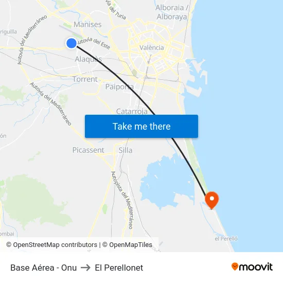 Base Aérea - Onu to El Perellonet map