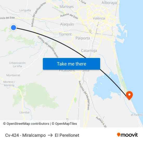 Cv-424 - Miralcampo to El Perellonet map