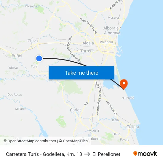 Carretera Turís - Godelleta, Km. 13 to El Perellonet map