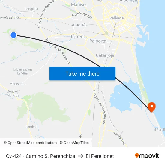 Cv-424 - Camino S. Perenchiza to El Perellonet map