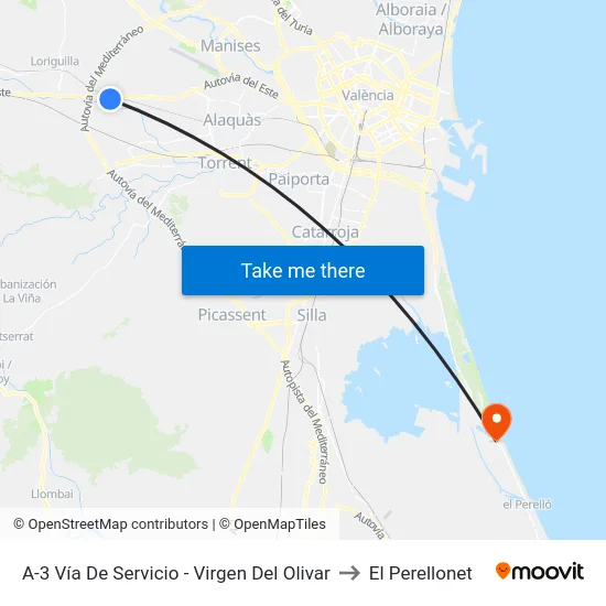 A-3 Vía De Servicio - Virgen Del Olivar to El Perellonet map