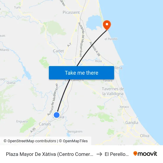 Plaza Mayor De Xàtiva (Centro Comercial) to El Perellonet map
