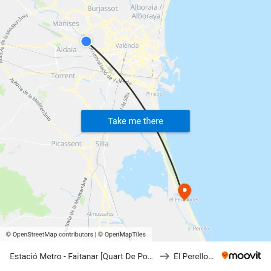 Estació Metro - Faitanar [Quart De Poblet] to El Perellonet map