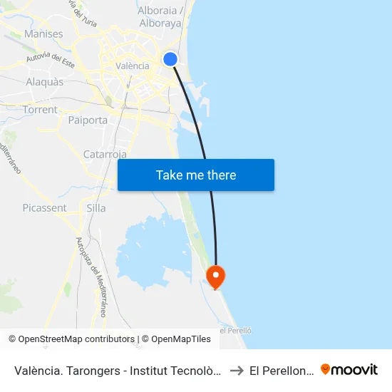 València. Tarongers - Institut Tecnològic to El Perellonet map