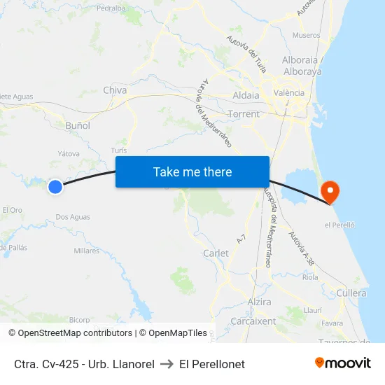 Ctra. Cv-425 - Urb. Llanorel to El Perellonet map