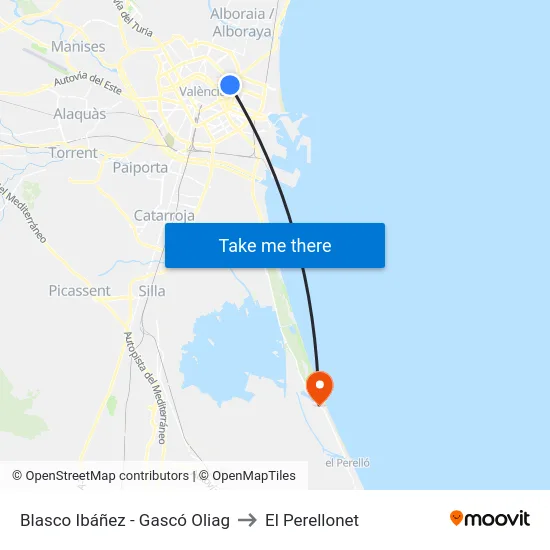 Blasco Ibáñez - Gascó Oliag to El Perellonet map