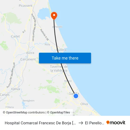Hospital Comarcal Francesc De Borja [Gandia] to El Perellonet map