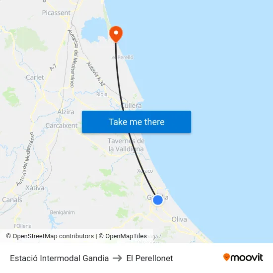Estació Intermodal Gandia to El Perellonet map