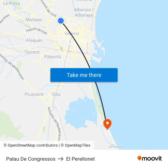 Palau De Congressos to El Perellonet map