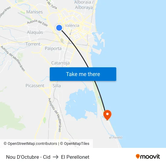 Nou D'Octubre - Cid to El Perellonet map