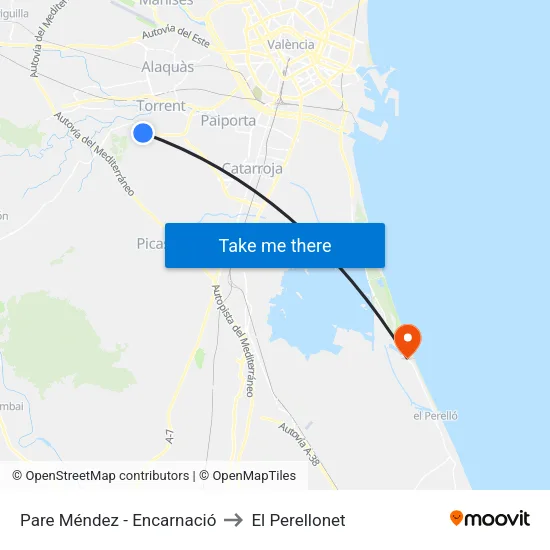 Pare Méndez - Encarnació to El Perellonet map