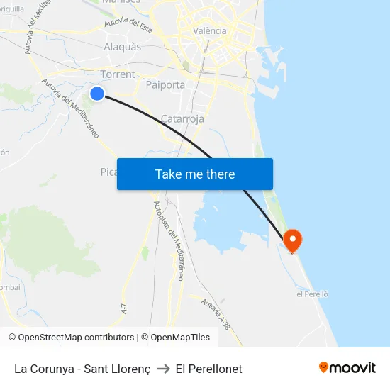 La Corunya - Sant Llorenç to El Perellonet map