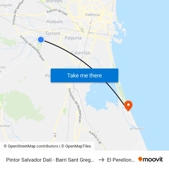 Pintor Salvador Dalí - Barri Sant Gregori to El Perellonet map