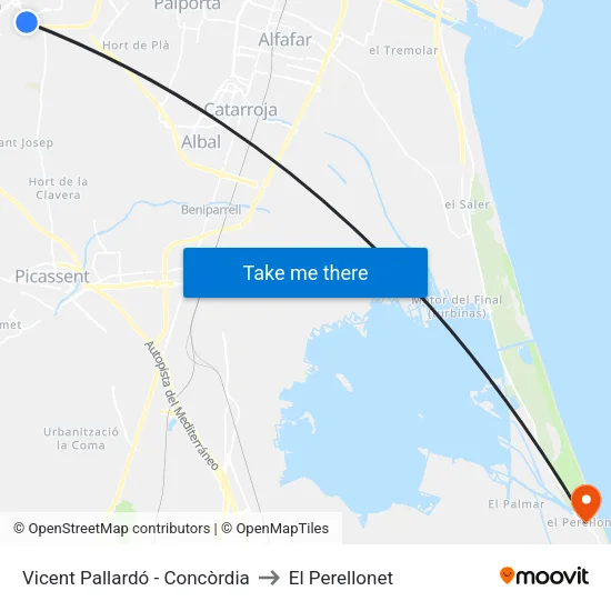Vicente Pallardó - Concordia to El Perellonet map