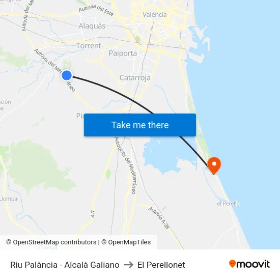 Riu Palància - Alcalà Galiano to El Perellonet map