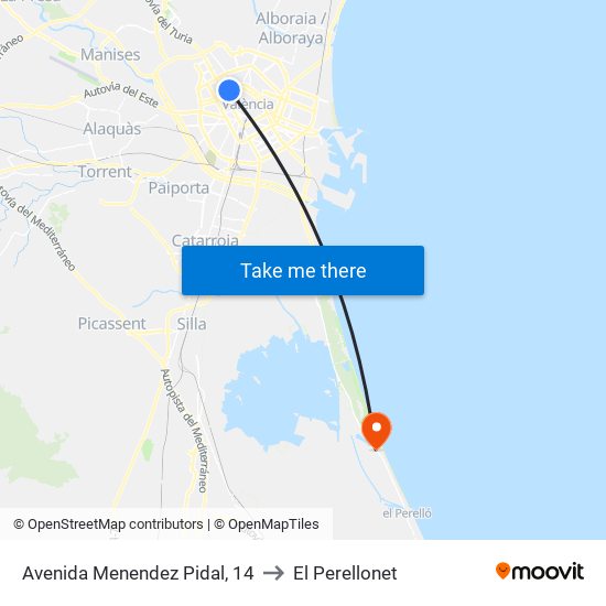 Avenida Menendez Pidal, 14 to El Perellonet map