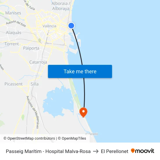 Passeig Marítim - Hospital Malva-Rosa to El Perellonet map