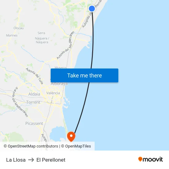 La Llosa to El Perellonet map