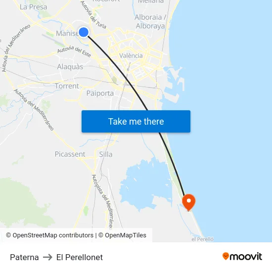 Paterna to El Perellonet map