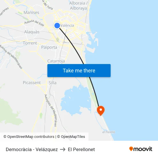 Democràcia - Velázquez to El Perellonet map