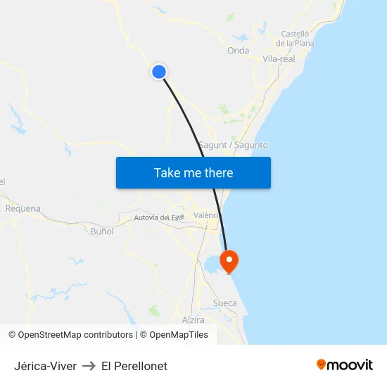 Jérica-Viver to El Perellonet map