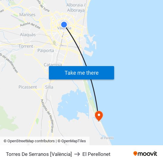 Torres De Serranos [València] to El Perellonet map