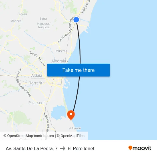Av. Sants De La Pedra, 7 to El Perellonet map