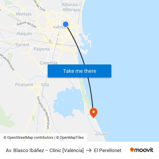 Av. Blasco Ibáñez – Clínic [València] to El Perellonet map