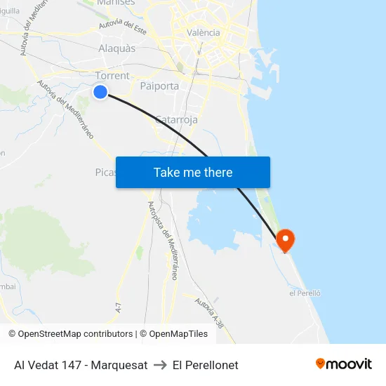 Torrent. Al Vedat 147 (Marquesat) to El Perellonet map