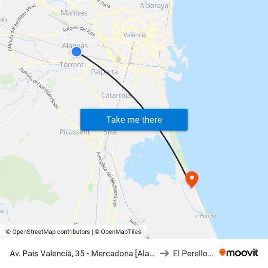 Av. País Valencià, 35 - Mercadona [Alaquàs] to El Perellonet map