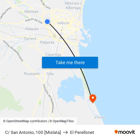 C/ San Antonio, 100 [Mislata] to El Perellonet map
