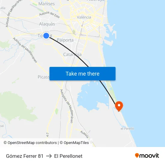 Torrent. Dr. Gómez Ferrer 81 to El Perellonet map