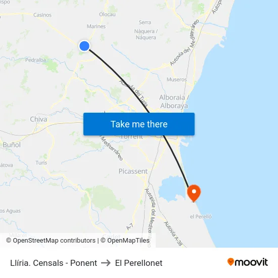 Llíria. Censals - Ponent to El Perellonet map