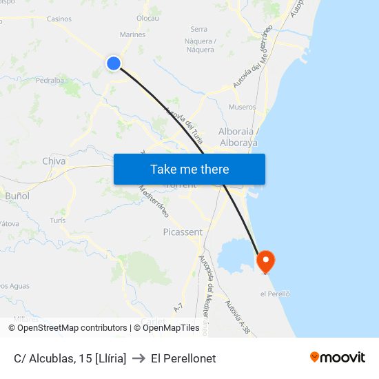 C/ Alcublas, 15 [Llíria] to El Perellonet map