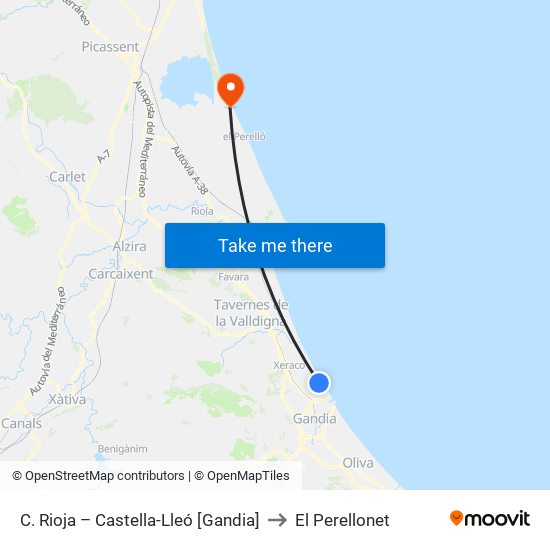 C. Rioja – Castella-Lleó [Gandia] to El Perellonet map