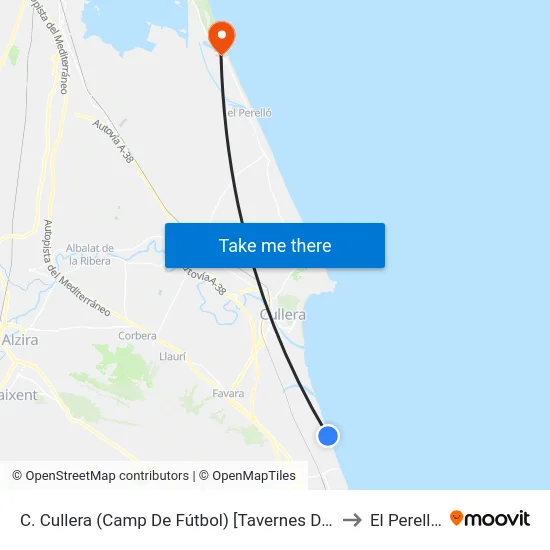 C. Cullera (Camp De Fútbol) [Tavernes De La Valldigna] to El Perellonet map