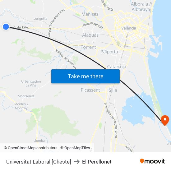 Universitat Laboral [Cheste] to El Perellonet map