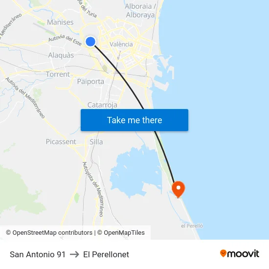 San Antonio 91 to El Perellonet map